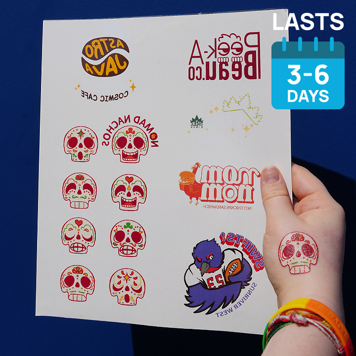 Custom temporary tattoo on a page that lasts 3-6 days